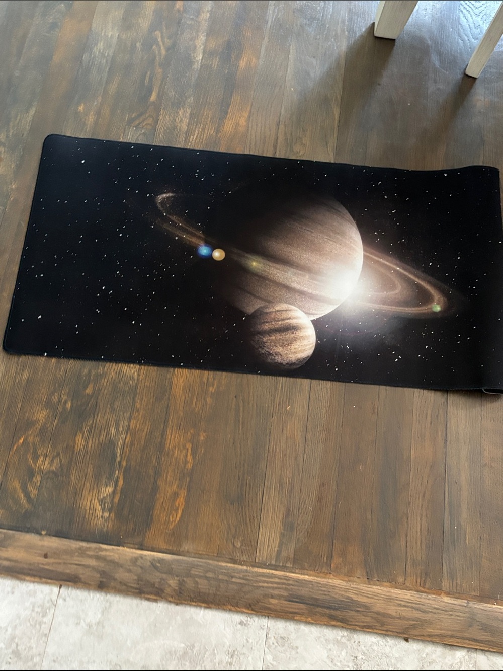 Space Planet Print Yoga Mat - Black